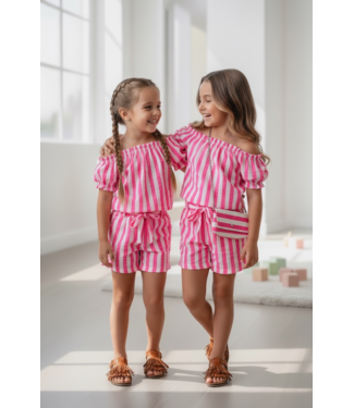 Fuschia Stripe Short Set (Met Tasje)