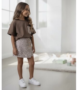 Denim Leopard skort Set - Marron