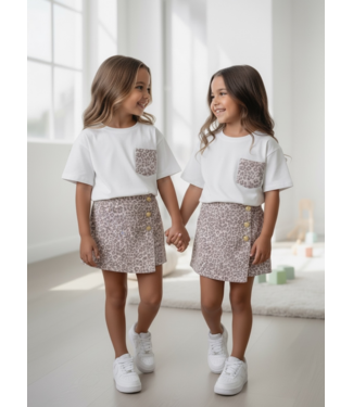 Denim Leopard skort Set - Wit