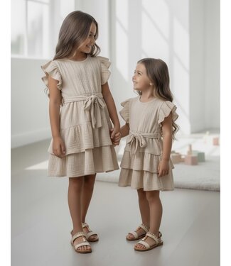Mousseline Ruffle dress  - Beige