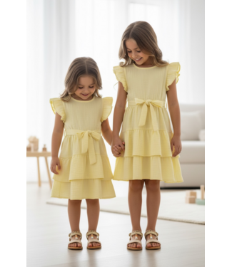 Mousseline Ruffle dress  - Geel