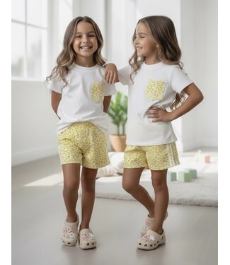 Leopard Pocket Short Set - Geel