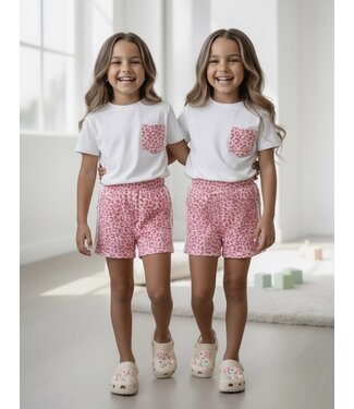 Leopard Pocket Short Set - Roze