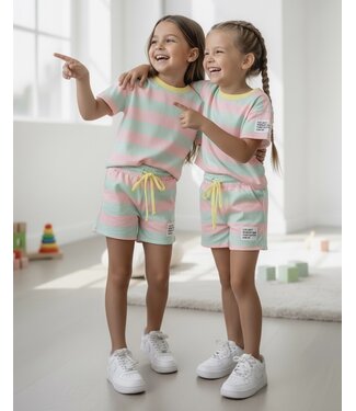 Cute Stripe Short Set - Mint/Roze