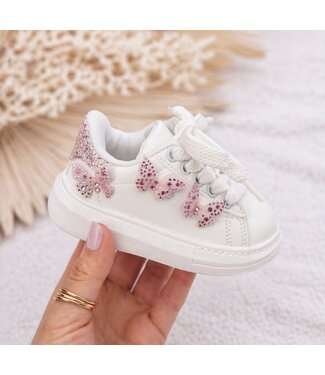 Sneakers met glitter vlinders - Wit/Roze (verzenddatum 25 mei)