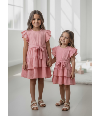 Mousseline Ruffle dress  - Roze