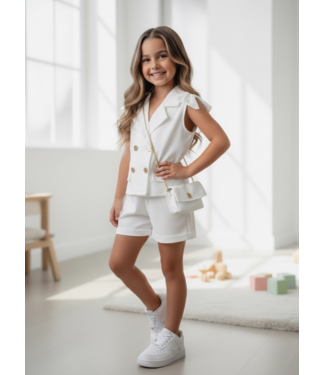 Bow Gilet & Short set (Met tasje) - Wit