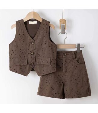 Broderie Gilet Set - Bruin