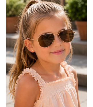Kinder Piloten Zonnebril - Goud/Roze pootjes (5-8 jaar)