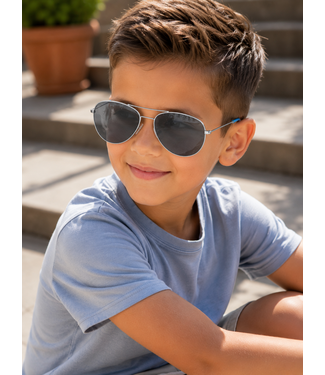 Kinder Piloten Zonnebril - Zilver/blauwe pootjes (5-8 jaar)