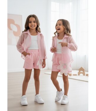 Blouse & Flower Skirt Set - Roze