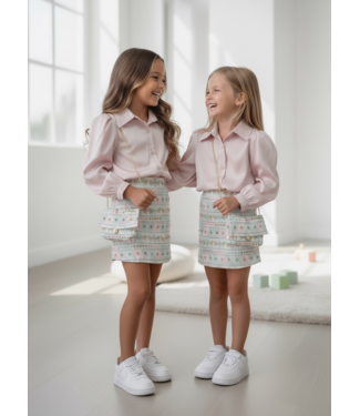 Satin Blouse & Skirt Set - Roze (Met tasje)