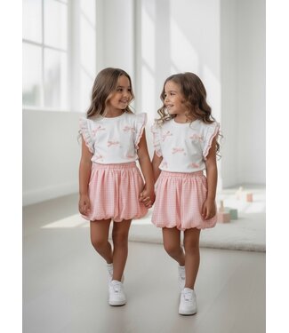 Bow top & Skirt Set - Roze