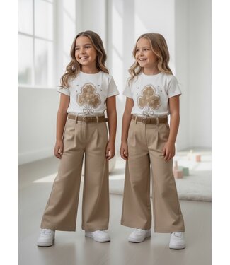 Pantalon met riem & Flower shirt - Beige