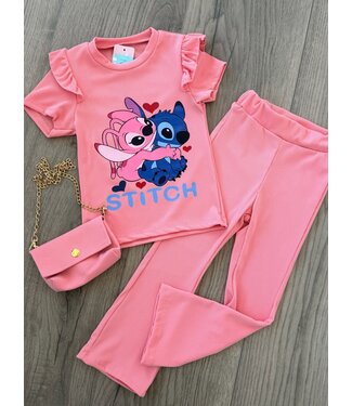 Stitch flared set (met tasje) - Roze