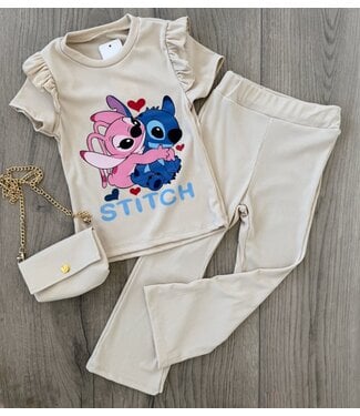 Stitch flared set (met tasje) - Beige