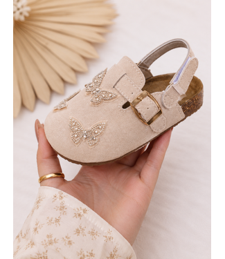 Suéde Clogs - Beige/Vlinders