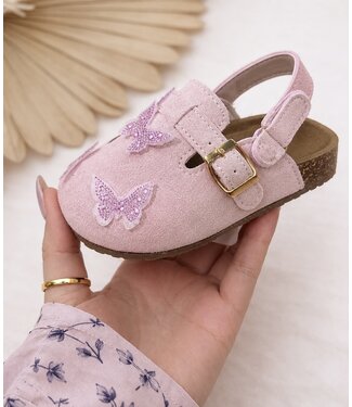 Suéde Clogs - Roze/Vlinders