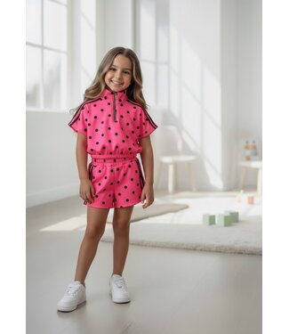 Dots zip short Set (2-Delig) - Fuchsia
