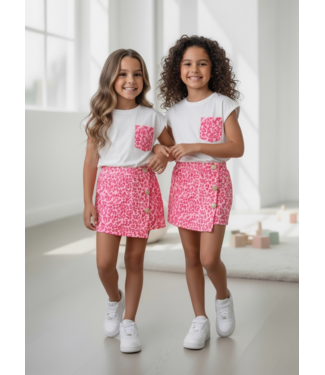 Leopard Button Skort Set (2-Delig) - Fuschia