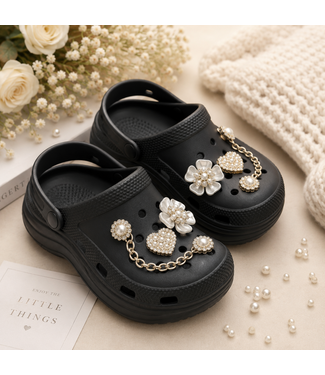 Glamour Flower Clogs - Zwart (Verzenddatum 25 mei)