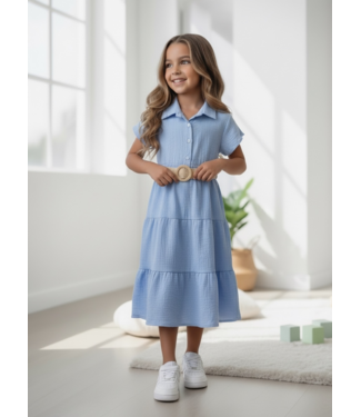 Mousseline Long Dress (Met Riem) - Blauw
