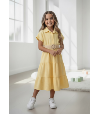 Mousseline Long Dress (Met Riem) - Geel