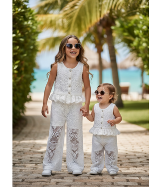 Kanten co-ord set top & broek - Wit