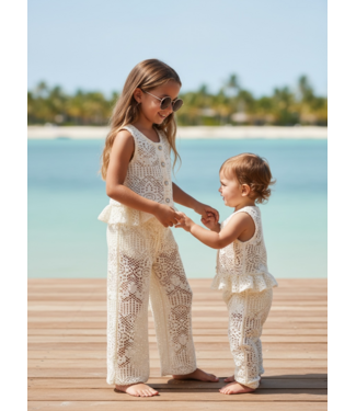 Kanten co-ord set top & broek - Creme (verzenddatum 28 mei)