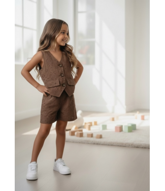 Broderie Gilet Set - Bruin