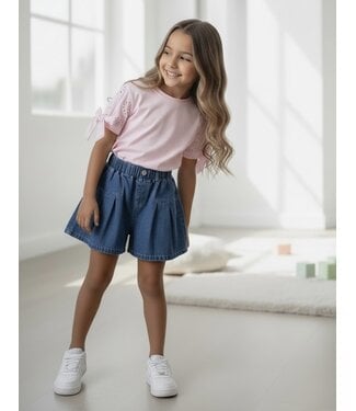 Denim Short & Bow Top - Roze (Verzenddatum 28 mei)