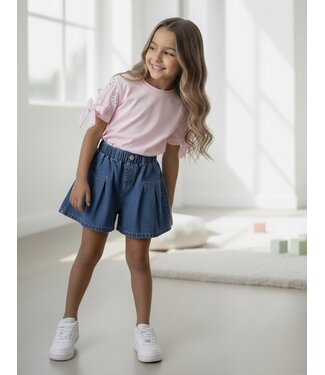 Denim Short & Bow Top - Roze