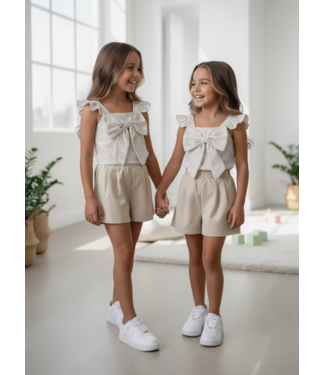 Bow Top & Short Set - Beige