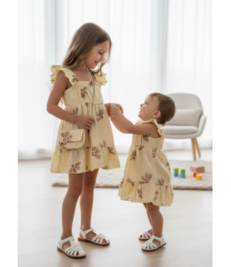 Flower Printed Dress (Met Tasje) - Geel