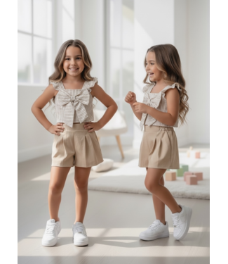 Bow Top & Short Set - Beige