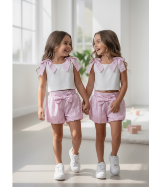 Stripes & Bow Short Set - Roze