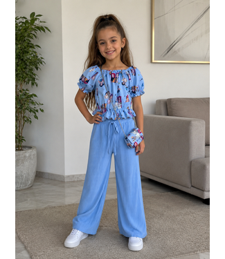 K-Pop 2-delige Plisse Set  (Met Tasje) - Blauw