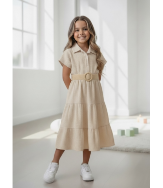 Mousseline Long Dress (Met Riem) - Beige