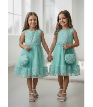 Flower jurk (met tasje) - Mint