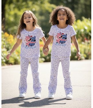 Stitch flared leopard  set - Paars