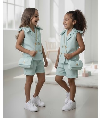 Bow Gilet & Short set (Met tasje) - Turquoise