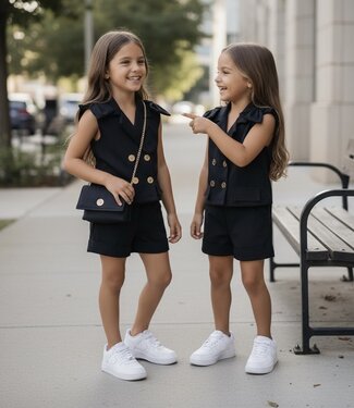 Bow Gilet & Short set (Met tasje) - Zwart