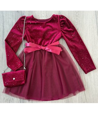 Draakjes en Boefjes Sprinkle velvet dress (met tasje) - Bordeaux