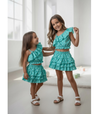 Dots Ruffle Skirt Set - Turquoise