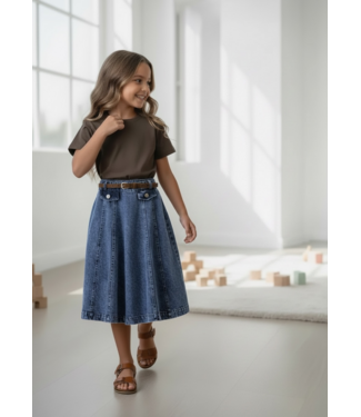 Belted long denim Skirt - Blauw