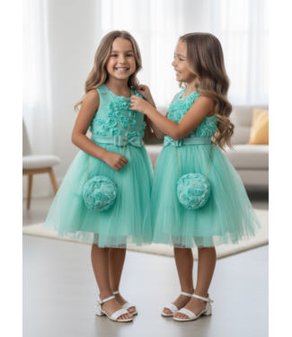 Flower jurk (met tasje) - Mint