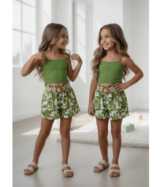 Tropical Belted Short Set - Groen