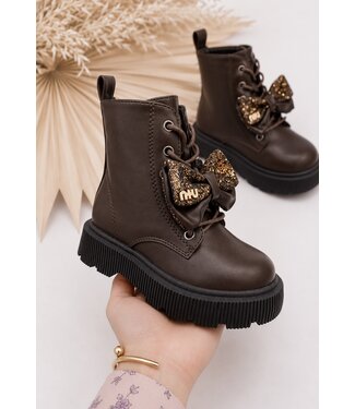 Sparkle Bow Veter Boots - Marron (verzenddatum 3 sept)