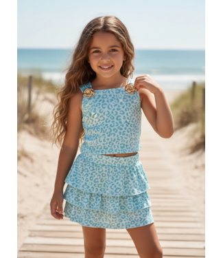 Leopard Skirt Set - Turquoise