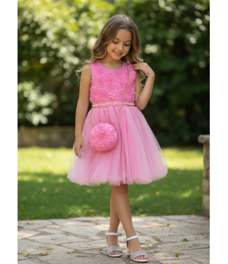 Sweet Rosette Dress (Met Tasje) - Fuschia